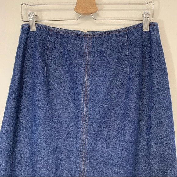Forenza Long Denim Skirt 12 Midi Maxi Front Slit 100% Cotton Blue Back Zip Boho - Picture 2 of 11